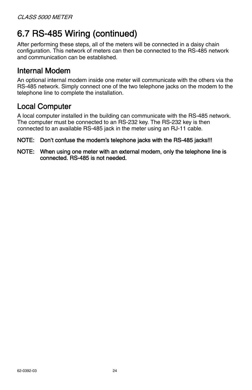 7 rs-485 wiring (continued), Internal modem, Local computer | E-Mon E50-6003200R*KIT User Manual | Page 24 / 64