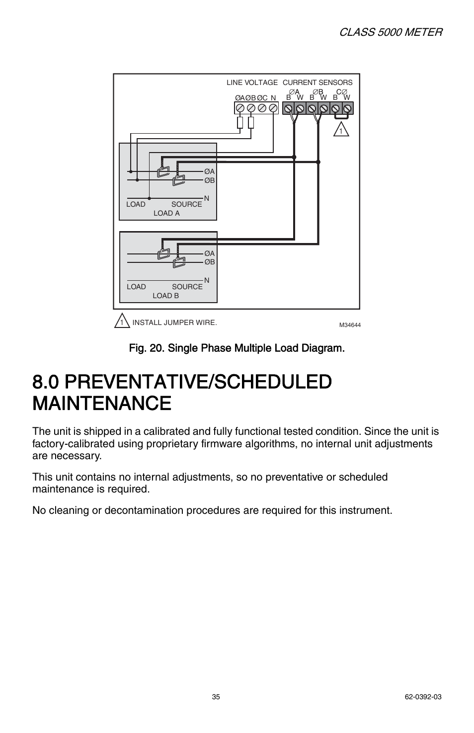 0 preventative/scheduled maintenance, Class 5000 meter, Fig. 20. single phase multiple load diagram | E-Mon E50-6003200R*KIT User Manual | Page 35 / 64