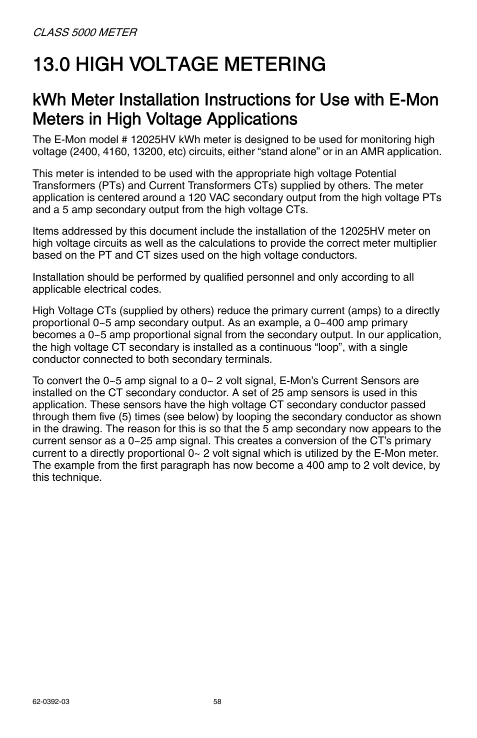 0 high voltage metering | E-Mon E50-6003200R*KIT User Manual | Page 58 / 64