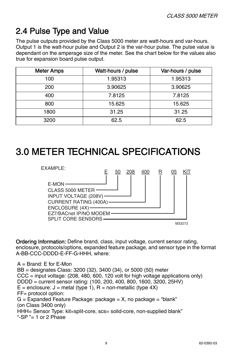 0 meter technical specifications, 4 pulse type and value | E-Mon E50-6003200R*KIT User Manual | Page 9 / 64