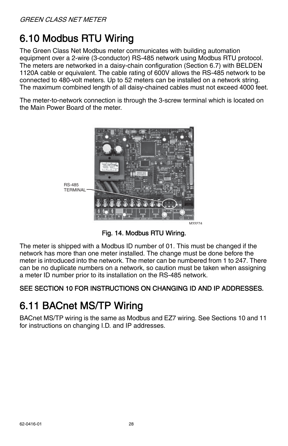 10 modbus rtu wiring, 11 bacnet ms/tp wiring | E-Mon E50-6003200J*-N-KIT User Manual | Page 28 / 48