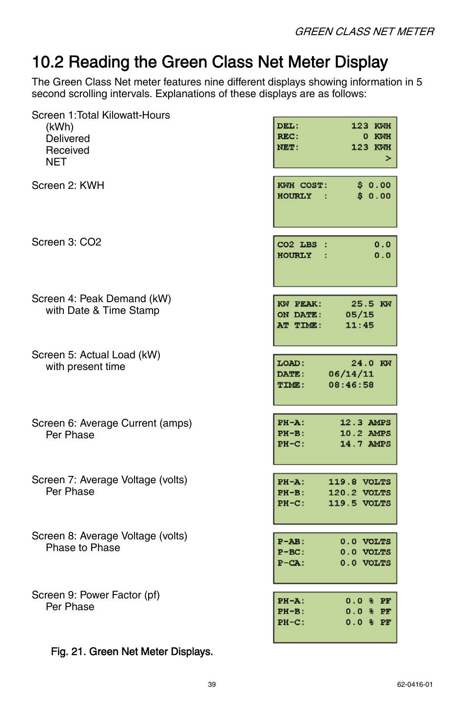 2 reading the green class net meter display | E-Mon E50-6003200J*-N-KIT User Manual | Page 39 / 48