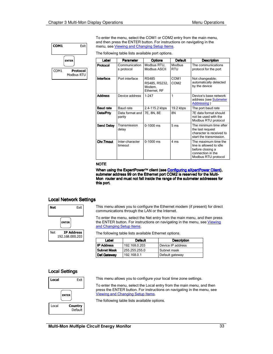 Local network settings, Local settings | E-Mon E-MM-RTU-D-N User Manual | Page 33 / 72