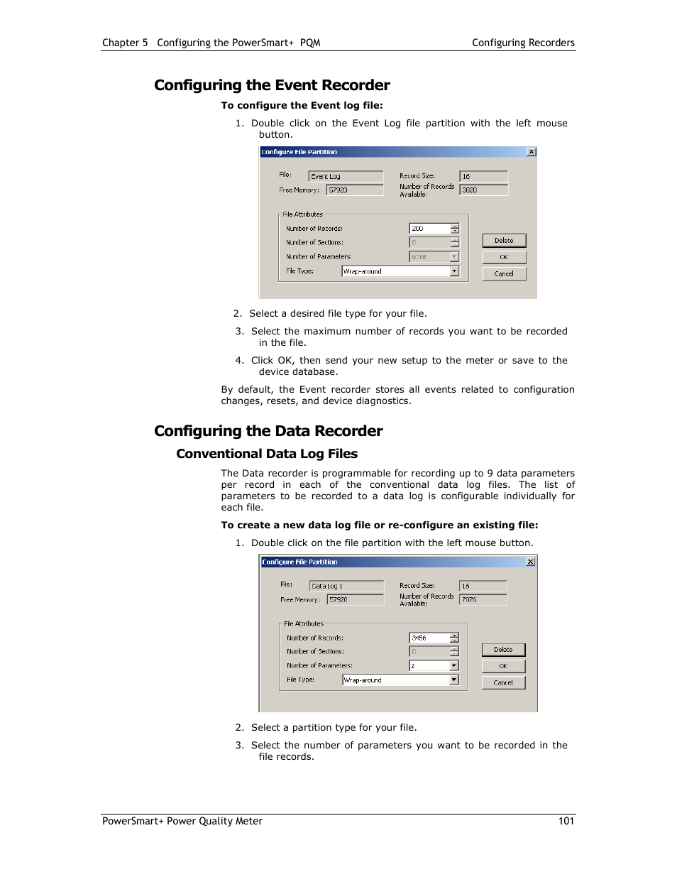 Configuring the event recorder, Configuring the data recorder | E-Mon E-PS-E-RTU-N User Manual | Page 101 / 160