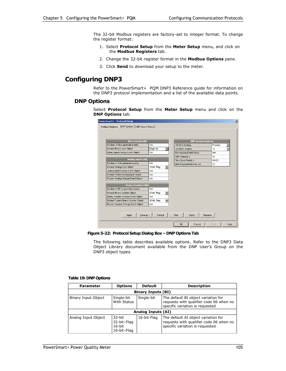 Configuring dnp3, Dnp options | E-Mon E-PS-E-RTU-N User Manual | Page 105 / 160