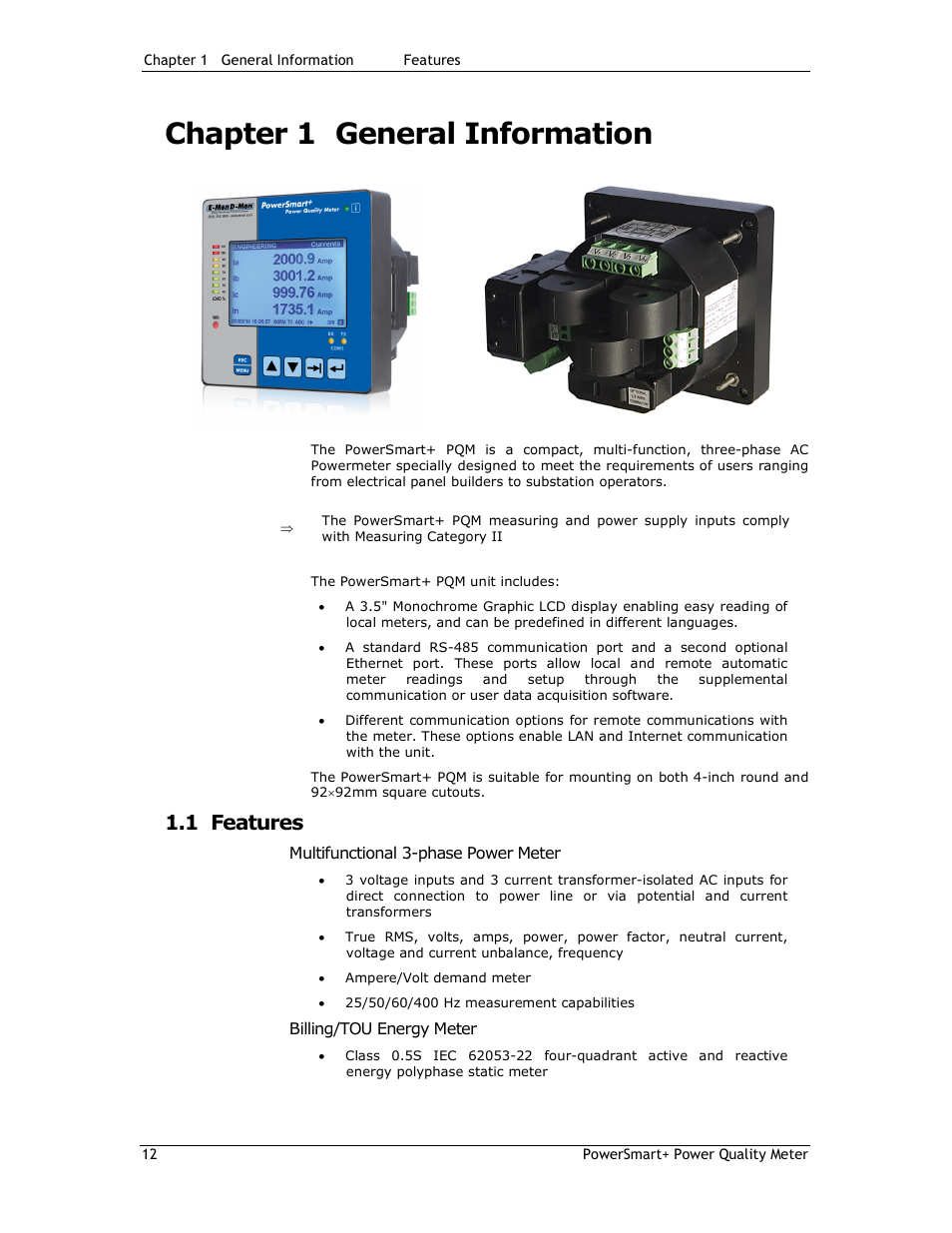 Chapter 1 general information, 1 features | E-Mon E-PS-E-RTU-N User Manual | Page 12 / 160