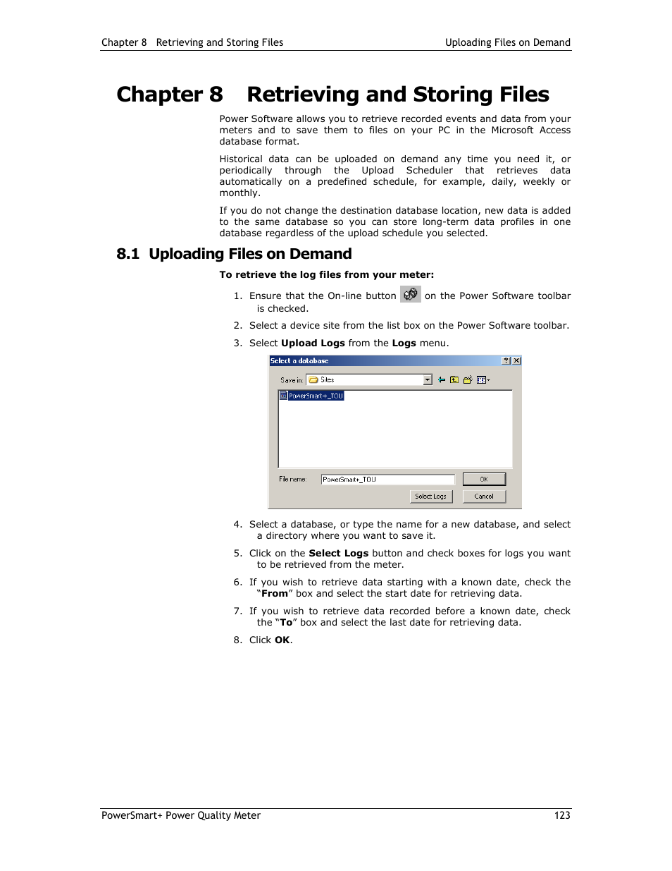 Chapter 8 retrieving and storing files, 1 uploading files on demand | E-Mon E-PS-E-RTU-N User Manual | Page 123 / 160