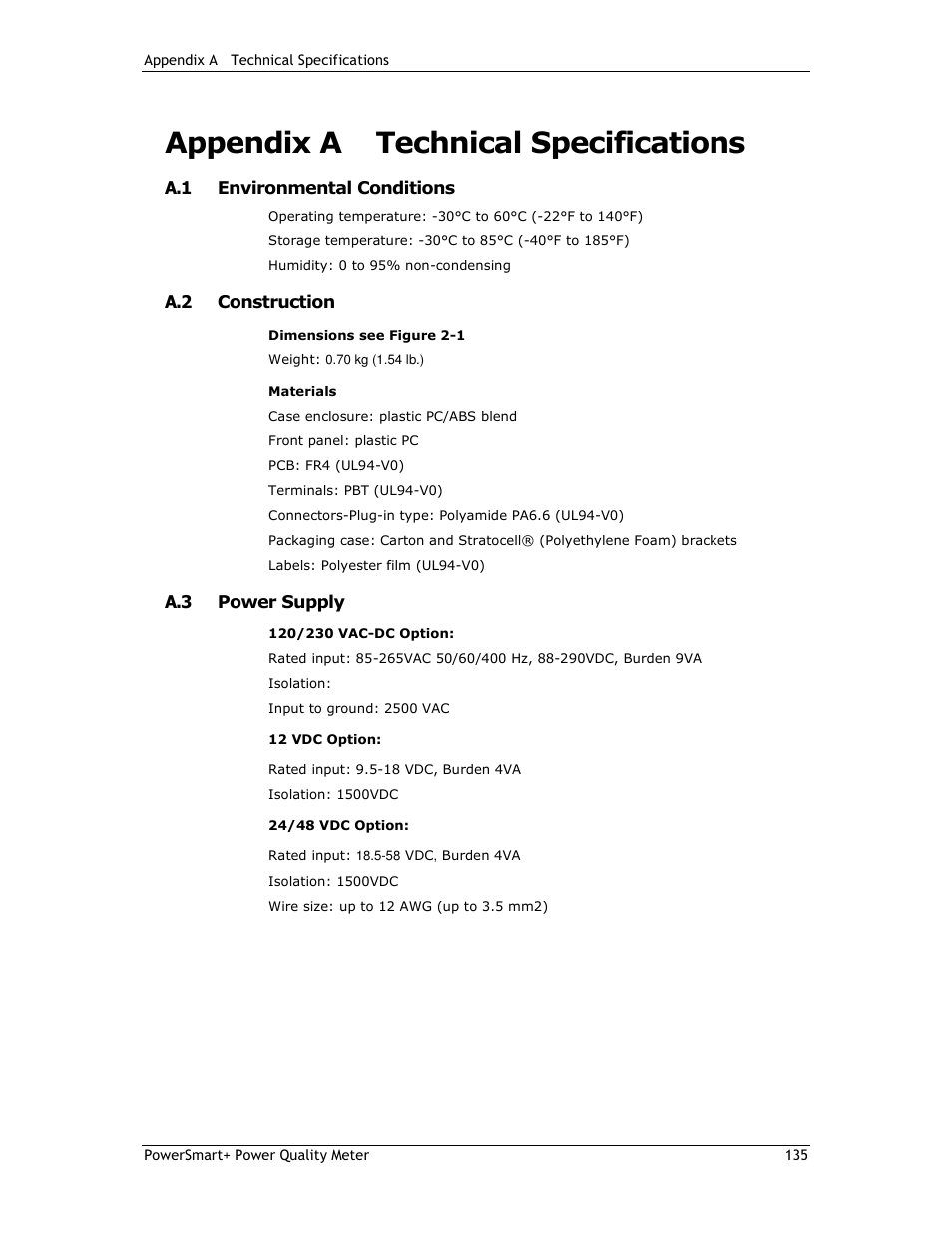 Appendix a technical specifications | E-Mon E-PS-E-RTU-N User Manual | Page 135 / 160
