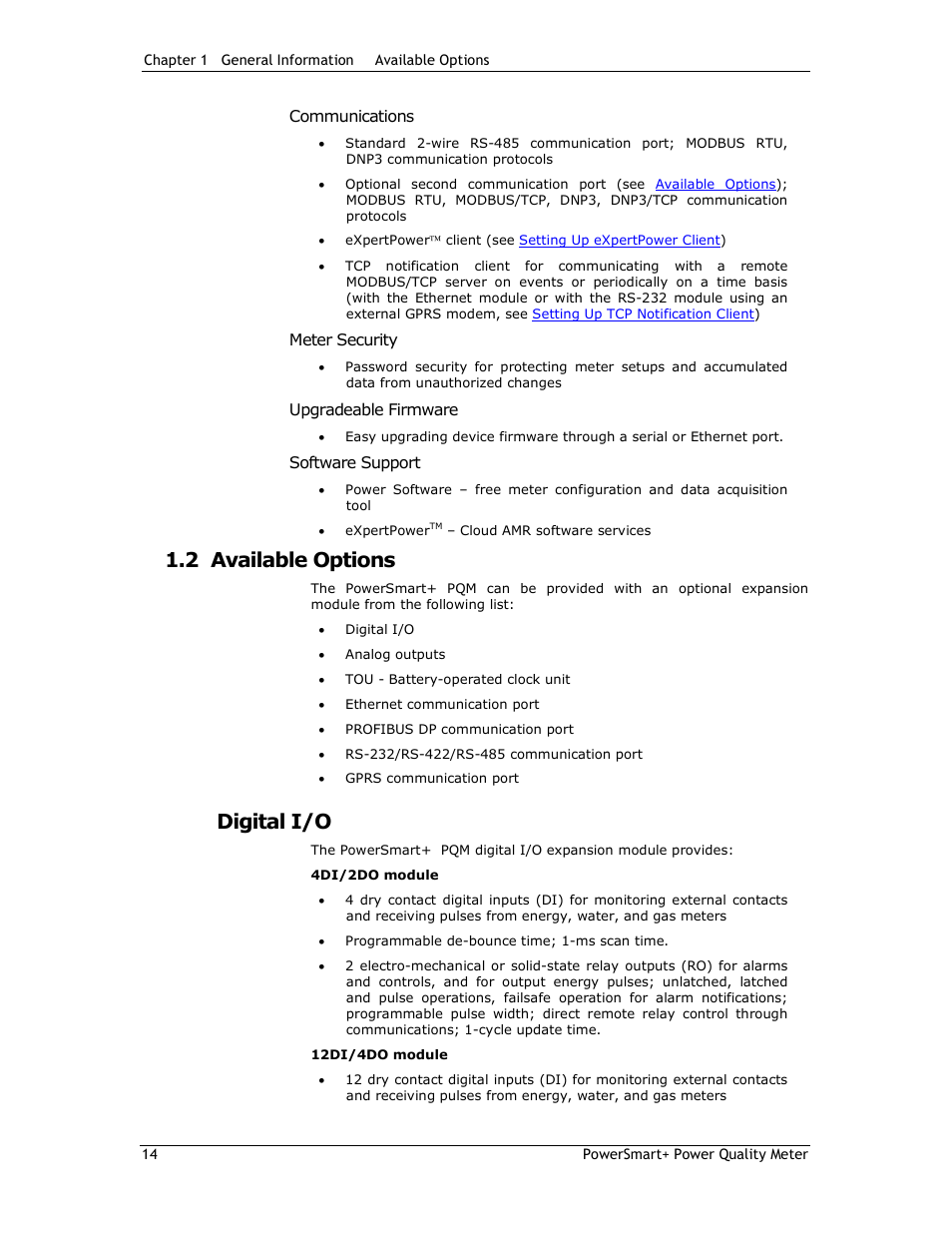 2 available options, Digital i/o | E-Mon E-PS-E-RTU-N User Manual | Page 14 / 160