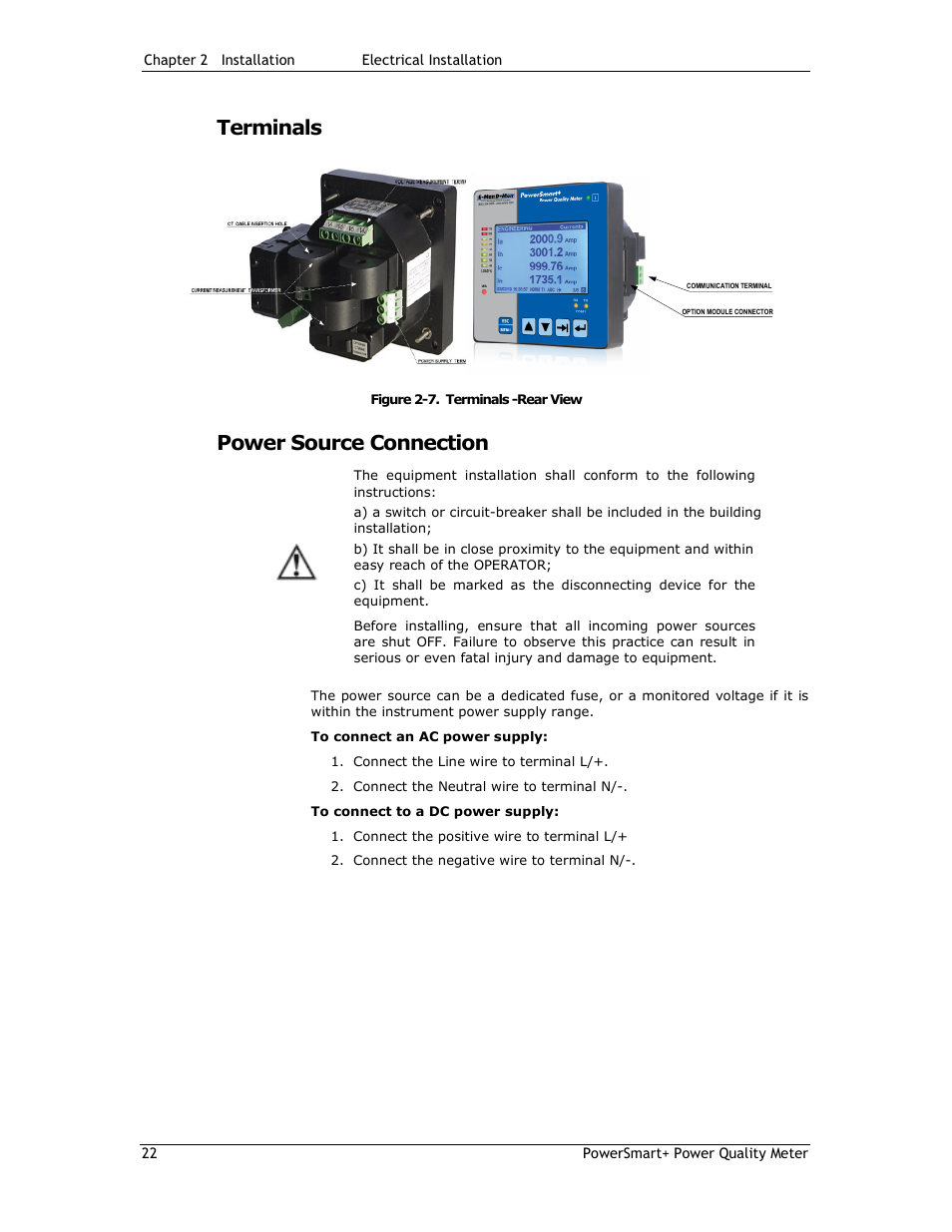 Terminals, Power source connection | E-Mon E-PS-E-RTU-N User Manual | Page 22 / 160
