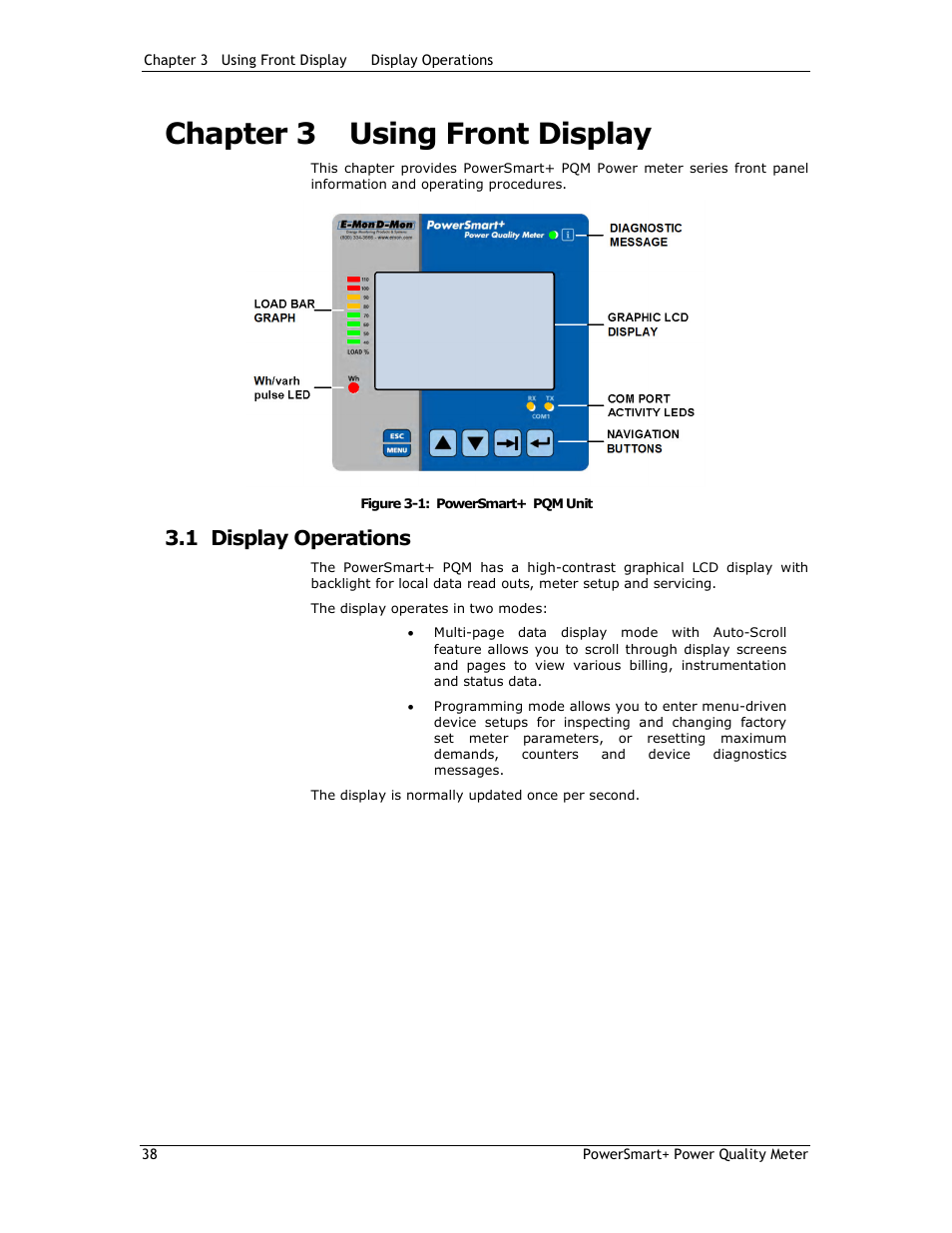 Chapter 3 using front display, 1 display operations | E-Mon E-PS-E-RTU-N User Manual | Page 38 / 160