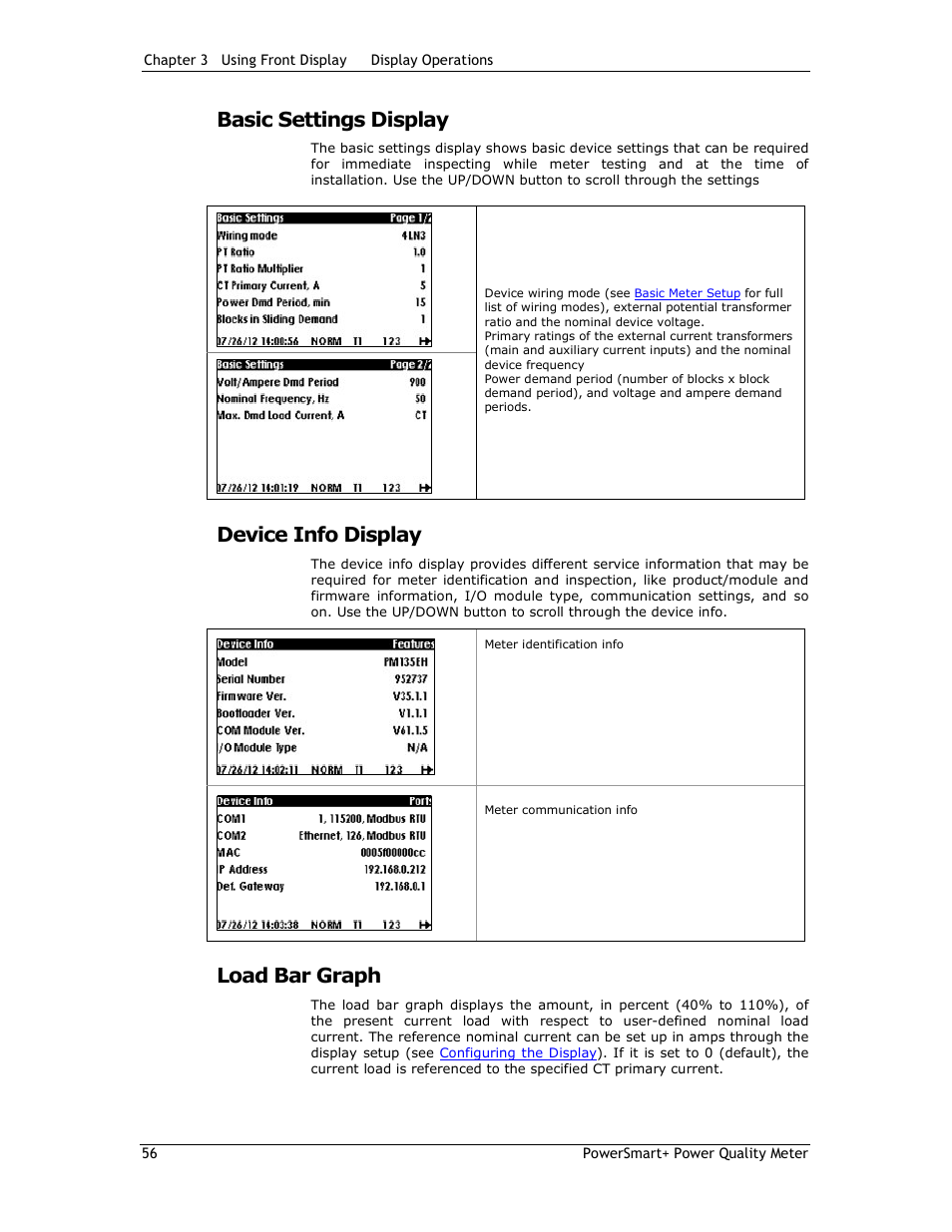 Basic settings display, Device info display, Load bar graph | E-Mon E-PS-E-RTU-N User Manual | Page 56 / 160