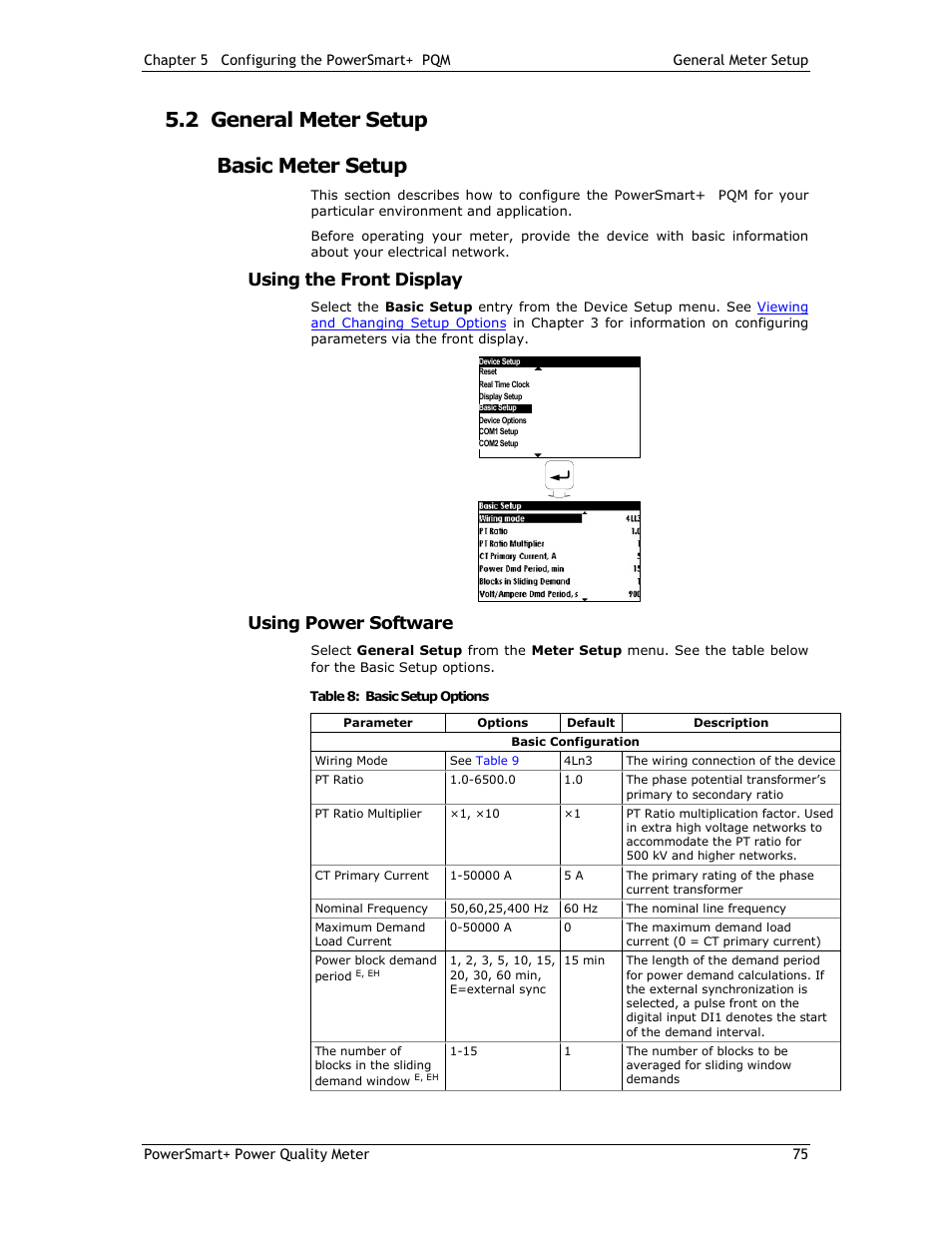 2 general meter setup basic meter setup, Using the front display, Using power software | E-Mon E-PS-E-RTU-N User Manual | Page 75 / 160