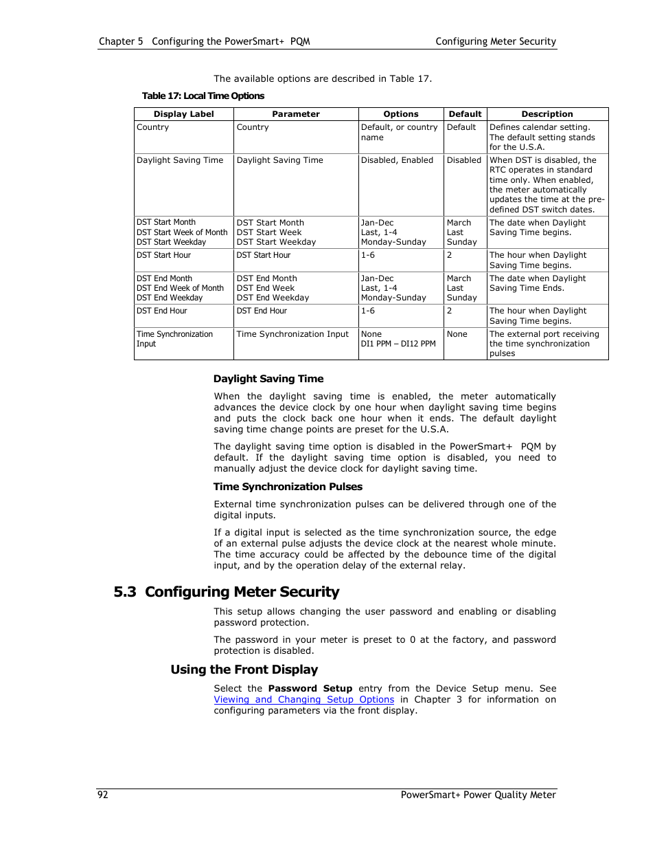 3 configuring meter security, Using the front display | E-Mon E-PS-E-RTU-N User Manual | Page 92 / 160