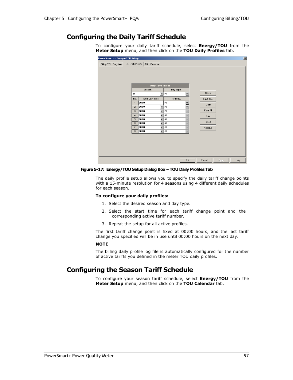Configuring the daily tariff schedule, Configuring the season tariff schedule | E-Mon E-PS-E-RTU-N User Manual | Page 97 / 160