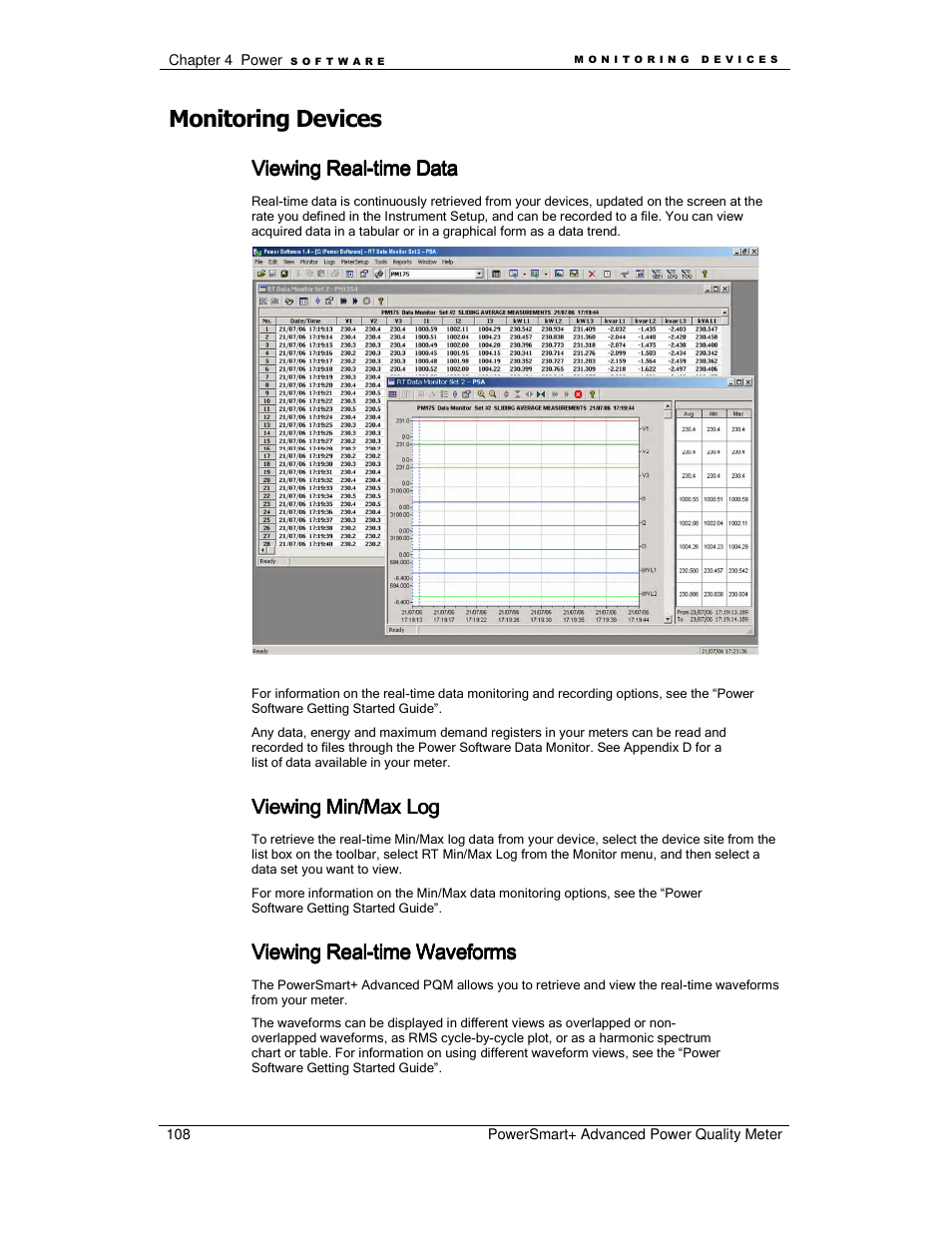 Monitoring devices, Viewing rea, Viewing min/max log | Viewing real | E-Mon E-PS-A-RTU-N User Manual | Page 108 / 151