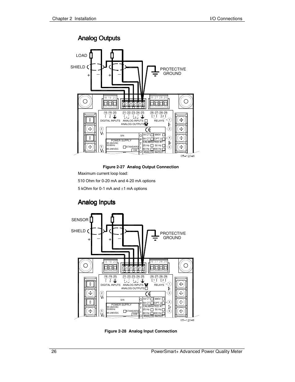 Analog outputs, Analog inputs, Chapter 2 installation i/o connections | Powersmart+ advanced power quality meter | E-Mon E-PS-A-RTU-N User Manual | Page 26 / 151