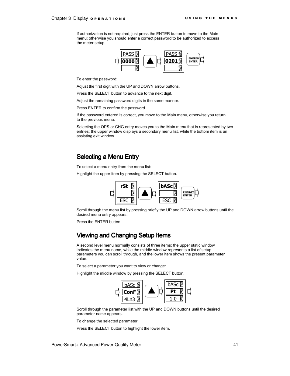 Selecting a menu entry, Viewing and changing setup items | E-Mon E-PS-A-RTU-N User Manual | Page 41 / 151