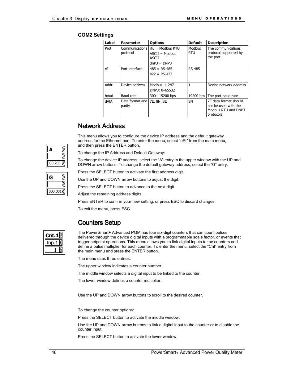 Network address, Counters setup | E-Mon E-PS-A-RTU-N User Manual | Page 46 / 151