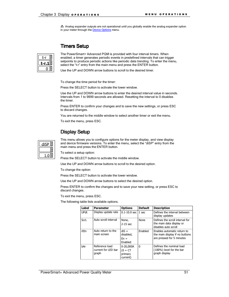 Timers setup, Display setup | E-Mon E-PS-A-RTU-N User Manual | Page 51 / 151