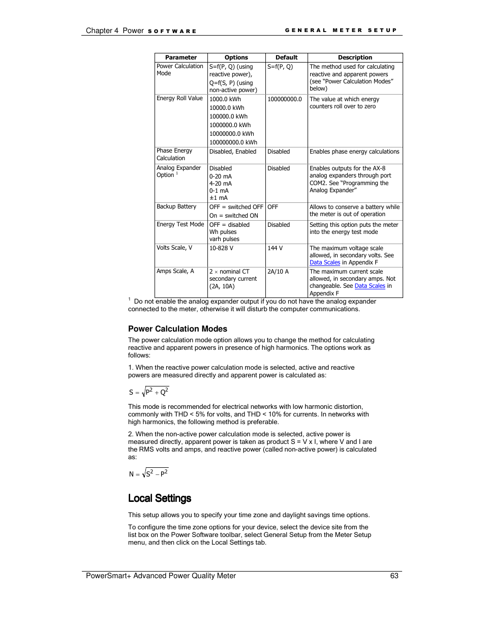 Local settings, Power calculation modes | E-Mon E-PS-A-RTU-N User Manual | Page 63 / 151
