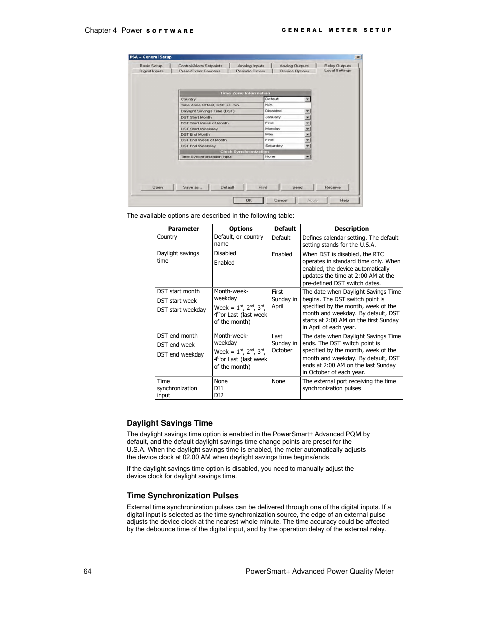 Daylight savings time, Time synchronization pulses | E-Mon E-PS-A-RTU-N User Manual | Page 64 / 151