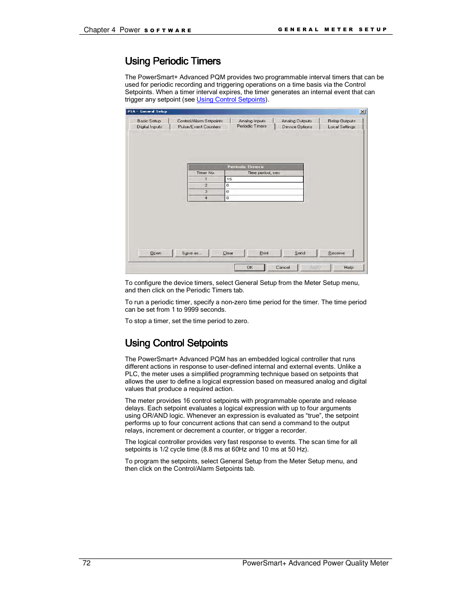 Using periodic timers, Using control setpoints | E-Mon E-PS-A-RTU-N User Manual | Page 72 / 151