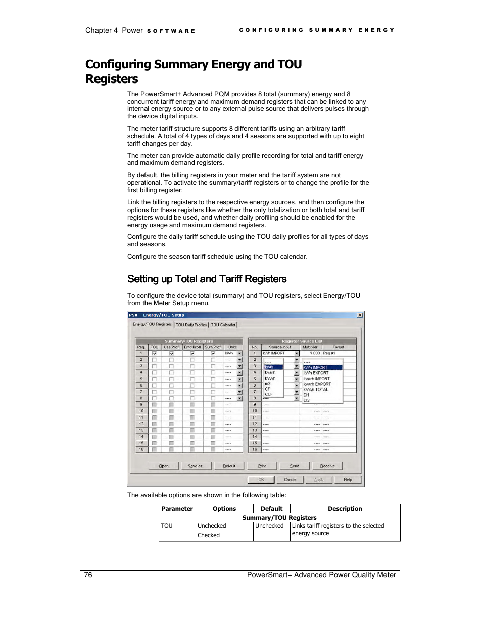 Configuring summary energy and tou registers, Setting up total and tariff registers | E-Mon E-PS-A-RTU-N User Manual | Page 76 / 151