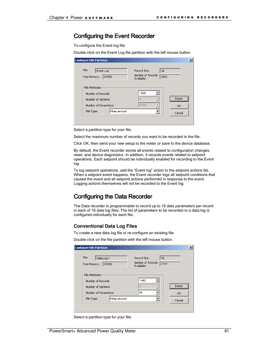 Configuring the event recorder, Configuring the data recorder | E-Mon E-PS-A-RTU-N User Manual | Page 81 / 151