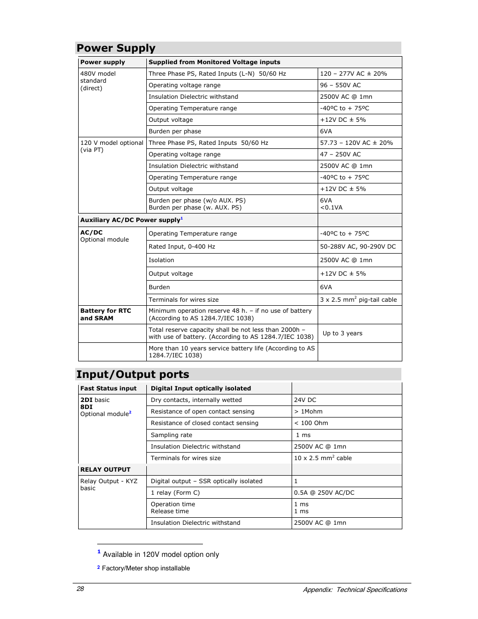 Power supply, Input/output ports | E-Mon E-PS-S-HV-RTU User Manual | Page 34 / 40