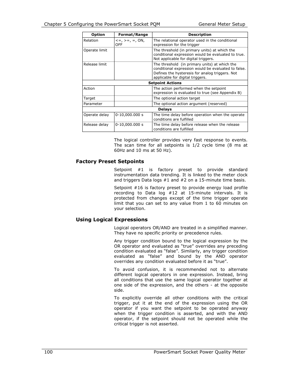 Factory preset setpoints, Using logical expressions | E-Mon E-PS-S-HV-RTU User Manual | Page 100 / 232