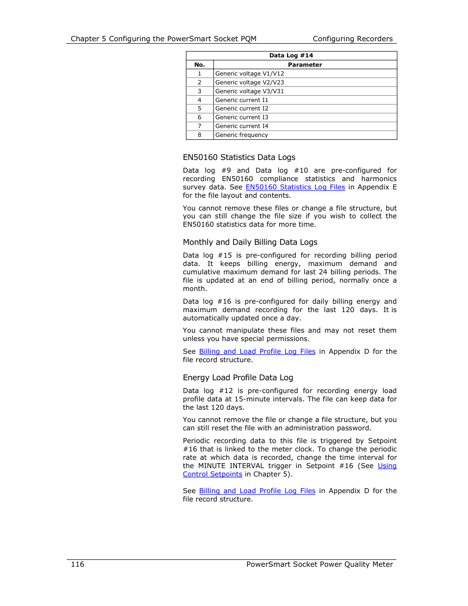 Monthly and daily billing data logs, Energy load profile data log | E-Mon E-PS-S-HV-RTU User Manual | Page 116 / 232