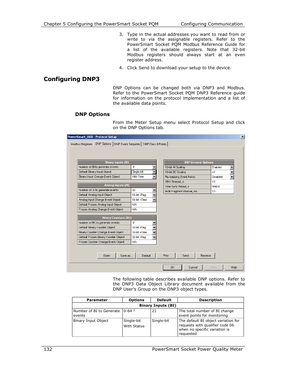 Configuring dnp3, Dnp options | E-Mon E-PS-S-HV-RTU User Manual | Page 132 / 232