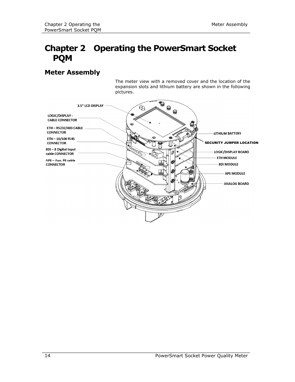 Chapter 2 operating the powersmart socket pqm, Meter assembly | E-Mon E-PS-S-HV-RTU User Manual | Page 14 / 232