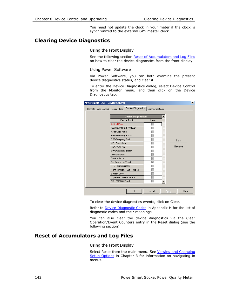 Clearing device diagnostics, Reset of accumulators and log files | E-Mon E-PS-S-HV-RTU User Manual | Page 142 / 232