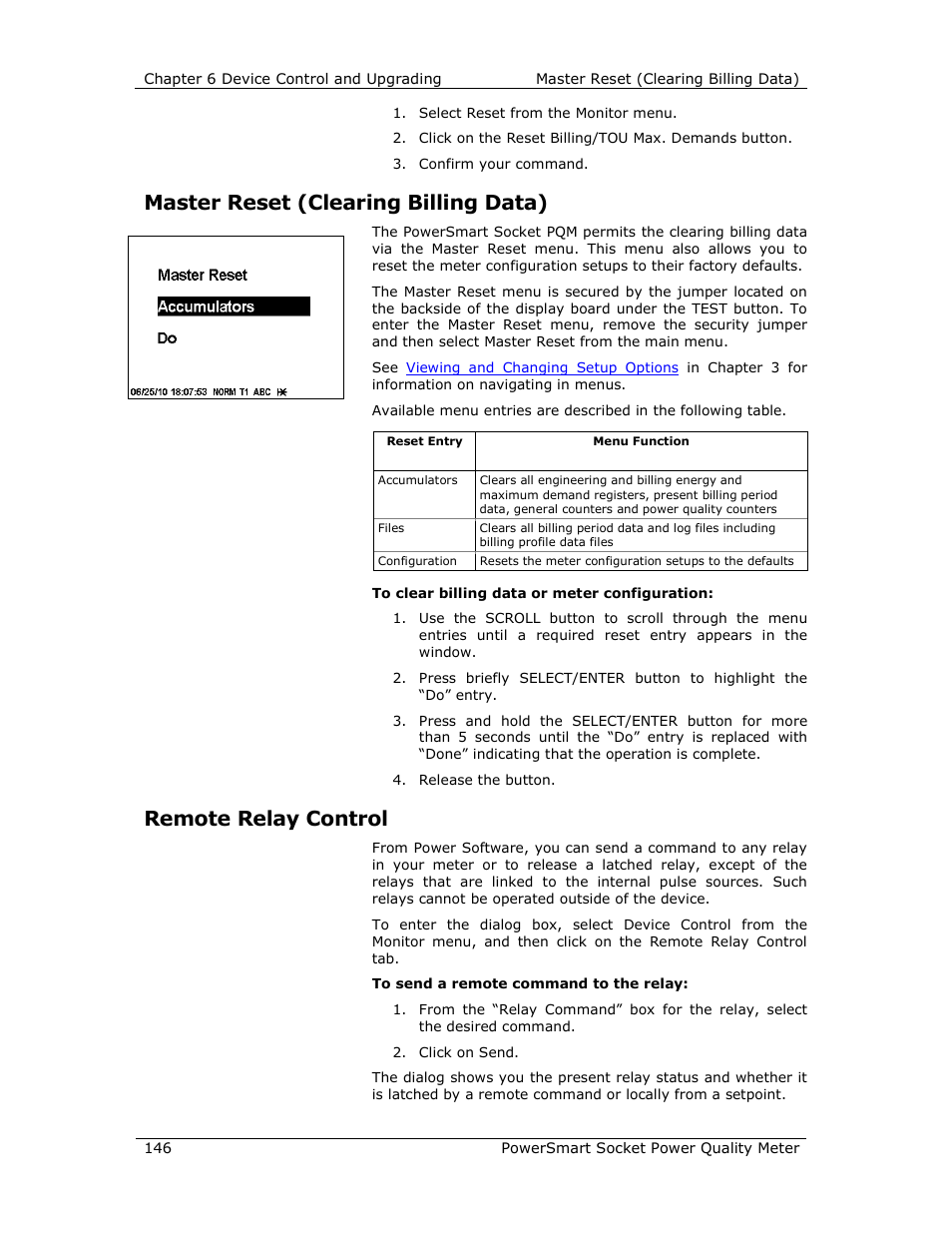 Master reset (clearing billing data), Remote relay control | E-Mon E-PS-S-HV-RTU User Manual | Page 146 / 232