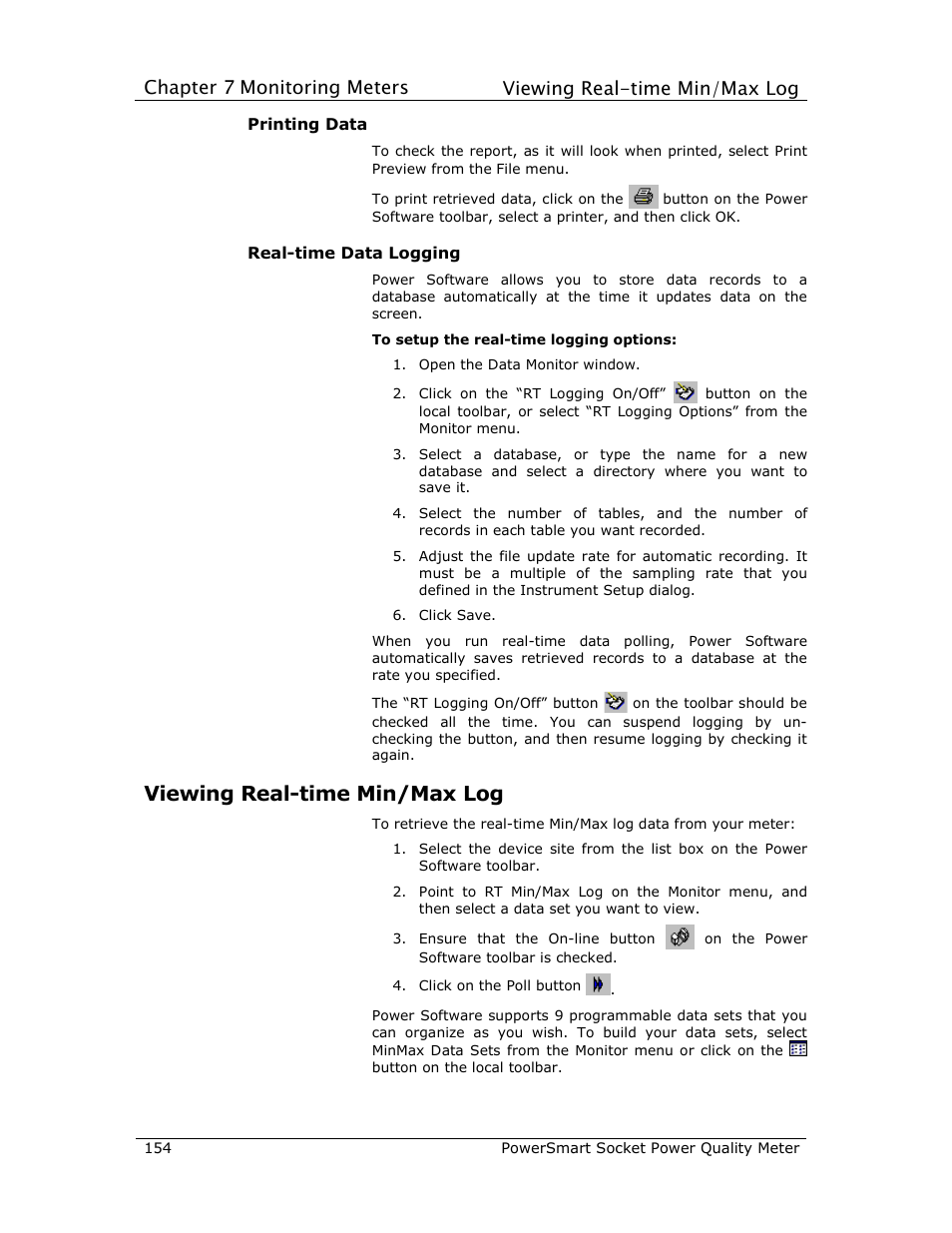 Chapter 7, Monitoring meters, Viewing real-time min/max log | E-Mon E-PS-S-HV-RTU User Manual | Page 154 / 232