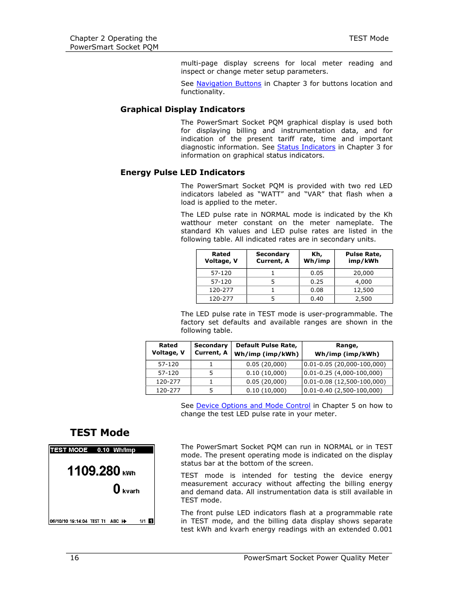 Test mode, Graphical display indicators, Energy pulse led indicators | E-Mon E-PS-S-HV-RTU User Manual | Page 16 / 232