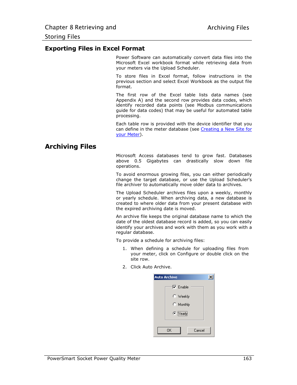 Archiving files, Exporting files in excel format | E-Mon E-PS-S-HV-RTU User Manual | Page 163 / 232