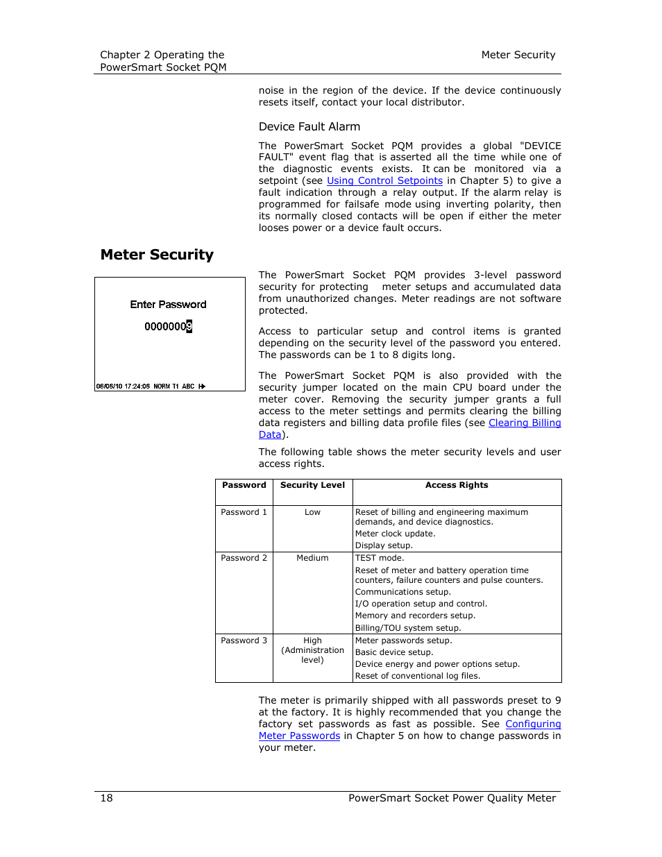 Meter security, Device fault alarm | E-Mon E-PS-S-HV-RTU User Manual | Page 18 / 232