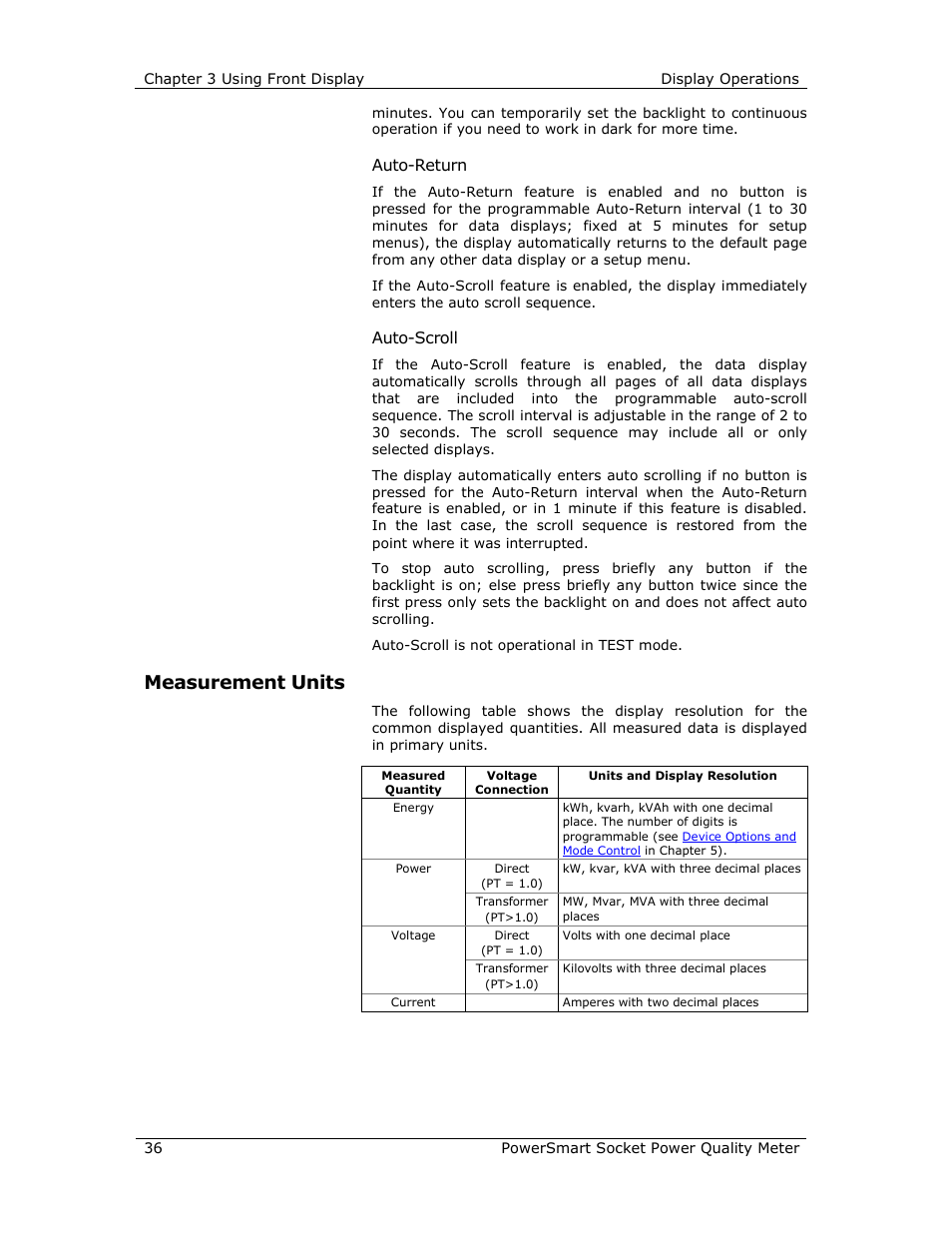 Measurement units, Auto-return, Auto-scroll | E-Mon E-PS-S-HV-RTU User Manual | Page 36 / 232