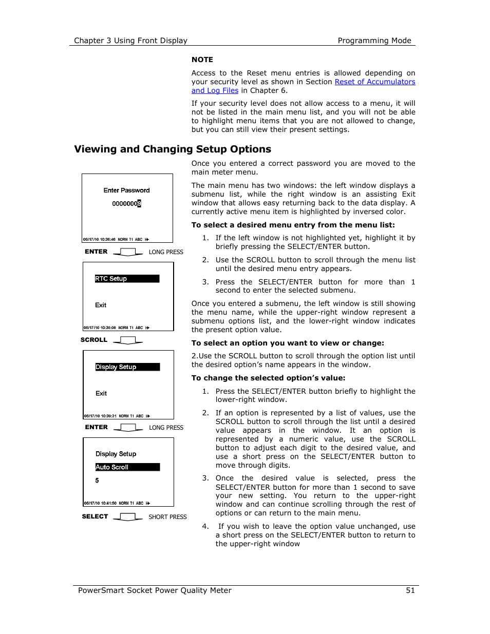 Viewing and changing setup options | E-Mon E-PS-S-HV-RTU User Manual | Page 51 / 232