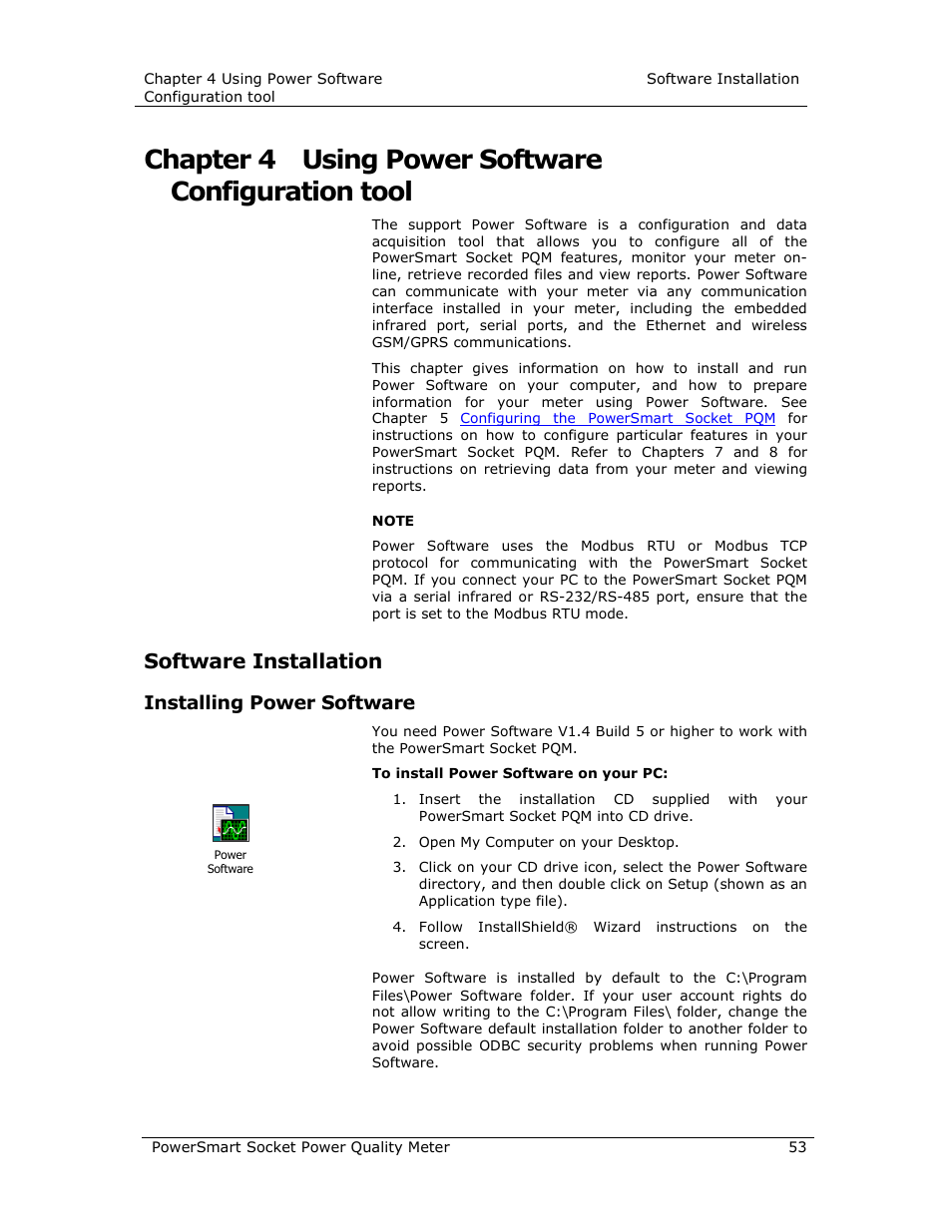 Chapter 4 using power software configuration tool, Software installation | E-Mon E-PS-S-HV-RTU User Manual | Page 53 / 232