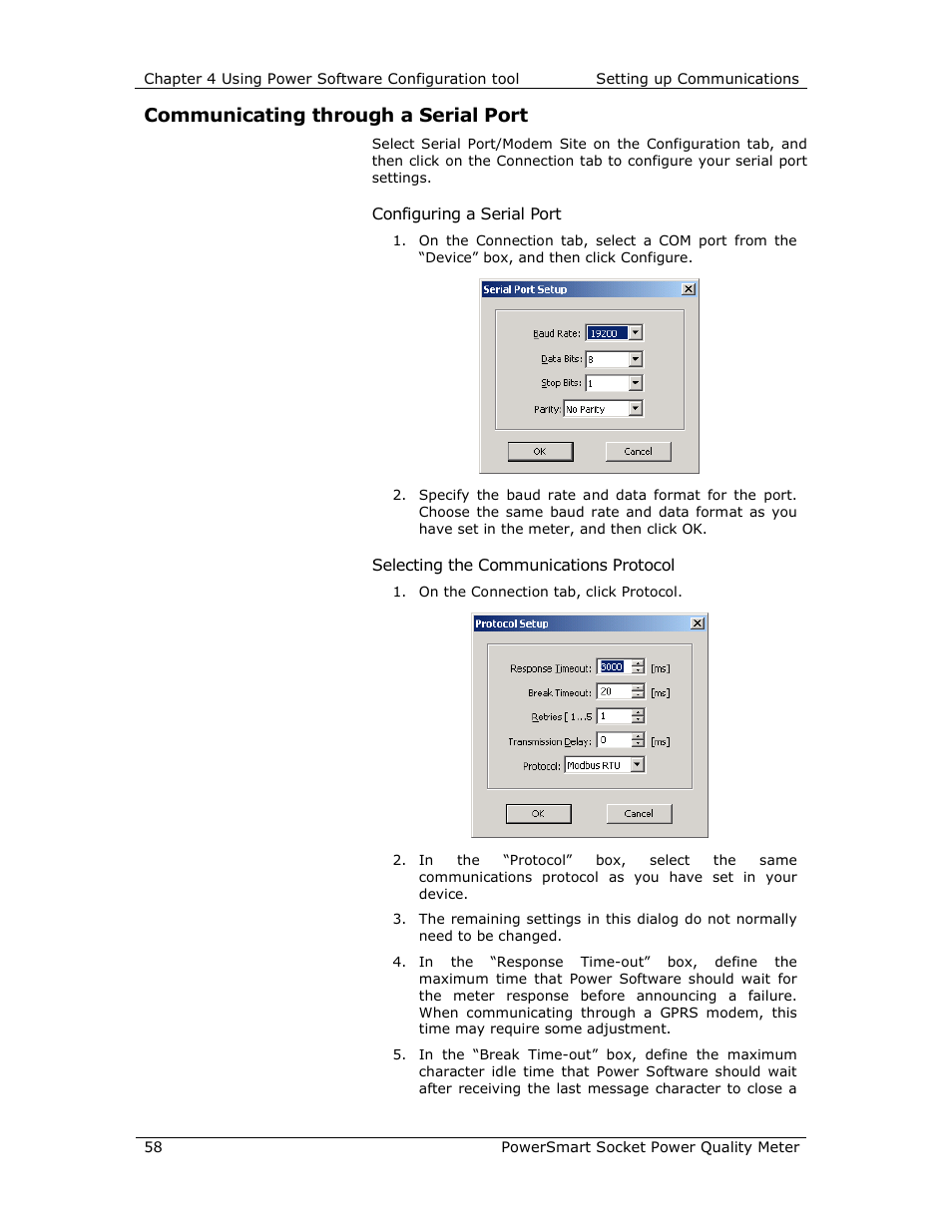 Communicating through a serial port | E-Mon E-PS-S-HV-RTU User Manual | Page 58 / 232