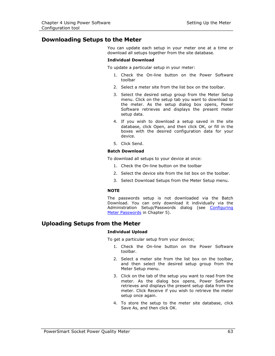 Downloading setups to the meter, Uploading setups from the meter | E-Mon E-PS-S-HV-RTU User Manual | Page 63 / 232