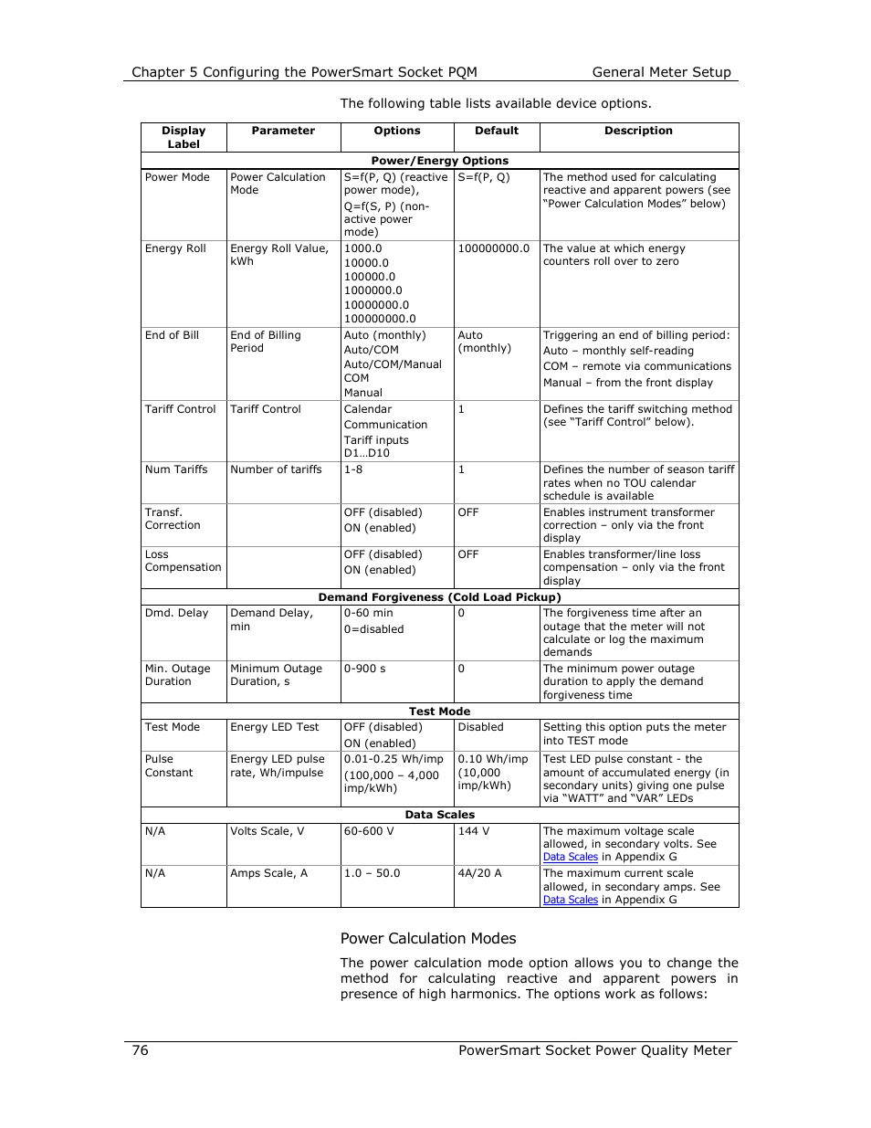 Power calculation modes | E-Mon E-PS-S-HV-RTU User Manual | Page 76 / 232