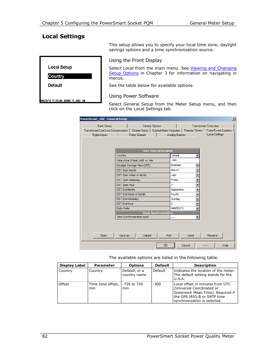 Local settings, Using the front display, Using power software | E-Mon E-PS-S-HV-RTU User Manual | Page 82 / 232