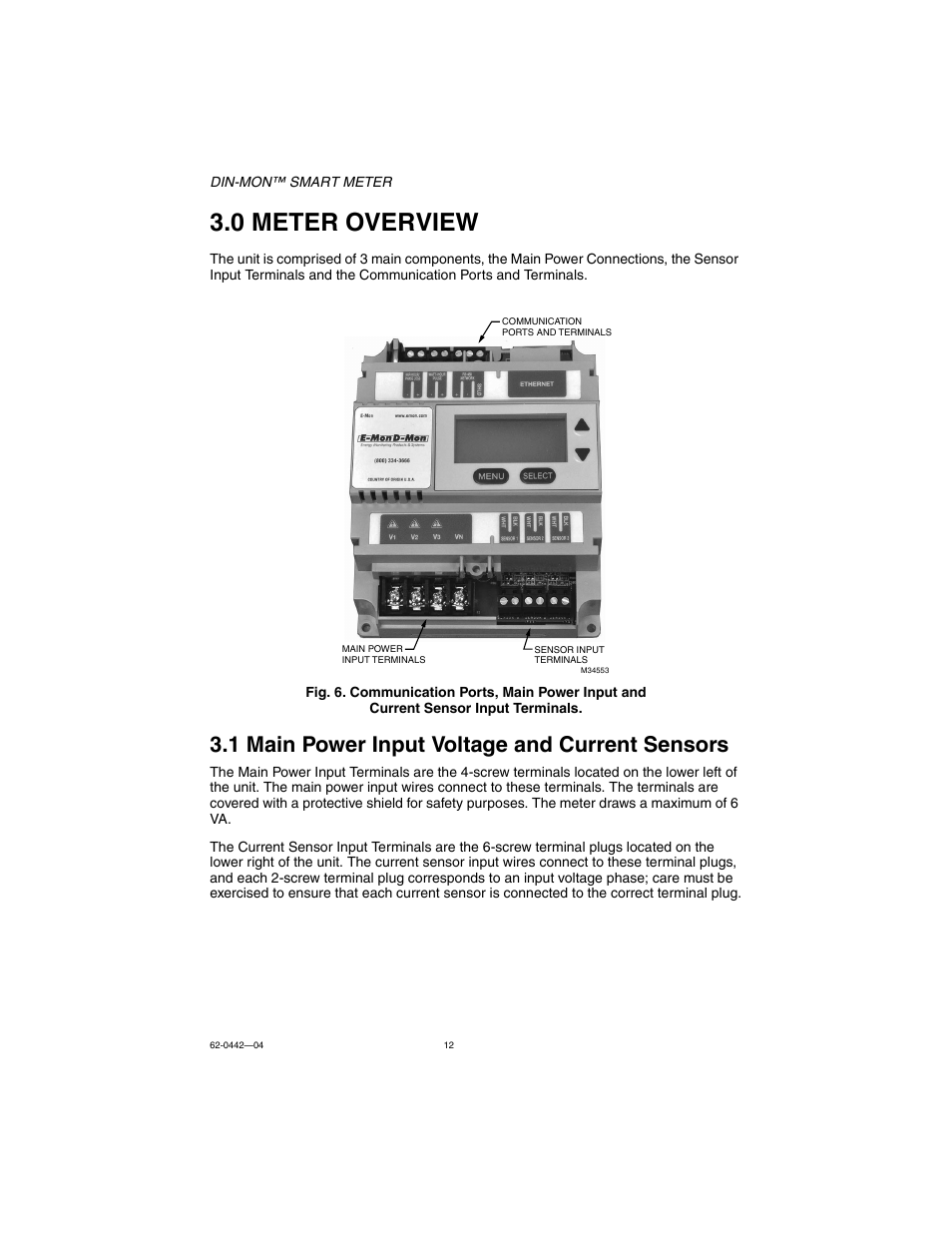 0 meter overview, 1 main power input voltage and current sensors | E-Mon E-D5-600800-S*SPL3-V3KIT3 User Manual | Page 12 / 72