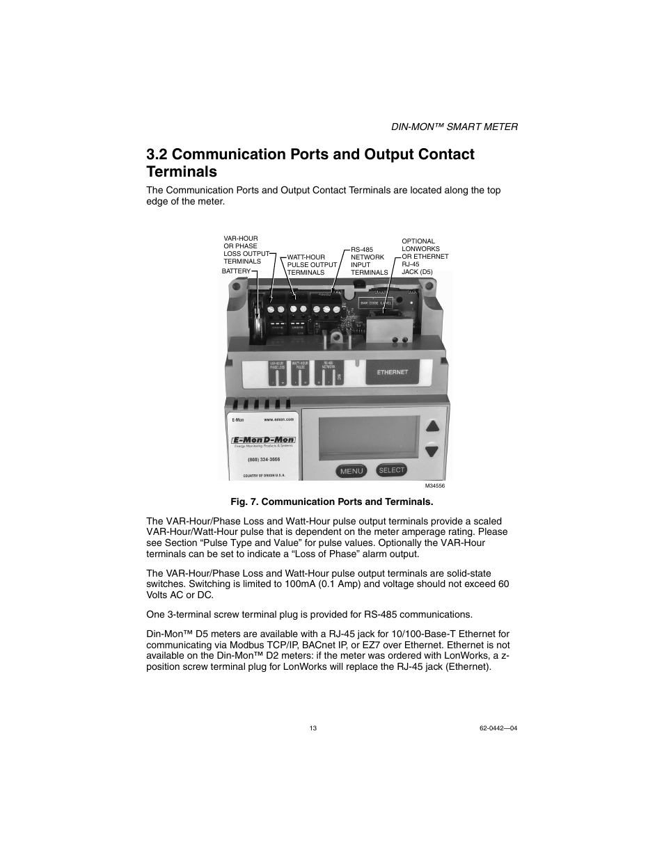2 communication ports and output contact terminals | E-Mon E-D5-600800-S*SPL3-V3KIT3 User Manual | Page 13 / 72