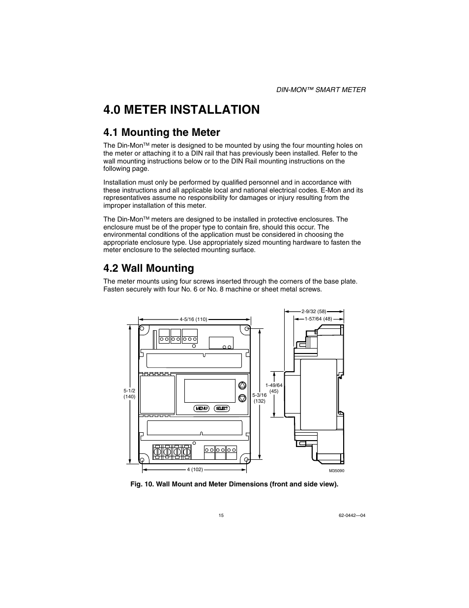 0 meter installation, 1 mounting the meter, 2 wall mounting | E-Mon E-D5-600800-S*SPL3-V3KIT3 User Manual | Page 15 / 72
